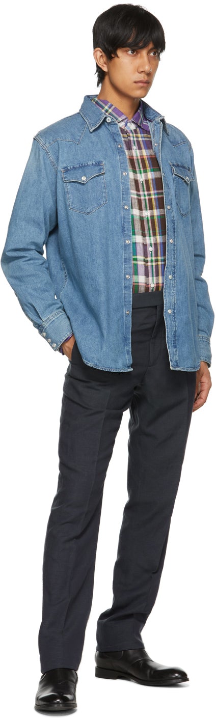 Ralph Lauren Purple Label Purple Linen Plaid Shirt