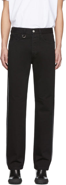 Random Identities Black Straight-Leg Mid-Rise Striped Jeans - Identités aléatoires noires jeans rayé à mi-hauteur - 임의의 신원 검은 직선 다리 중간층 스트라이프 청바지
