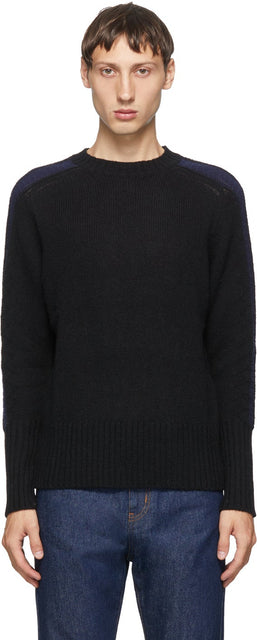 Random Identities Black Wool Bicolor Crewneck - Identités aléatoires Crewneck de bicolore en laine noire - 임의의 정체성 검은 양모 바이 컬러 크루크