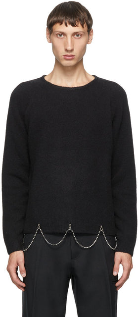 Random Identities Black Wool Chain Crewneck - Identités aléatoires Crewneck Chaîne en laine Noire - 임의의 정체성 검은 양모 체인 Crewneck.