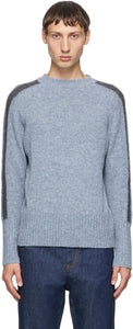 Random Identities Blue Wool Bicolor Crewneck - Identités aléatoires Crewneck Bicolor en laine bleue - 임의의 정체성 푸른 양모 바이 컬러 Crewneck.