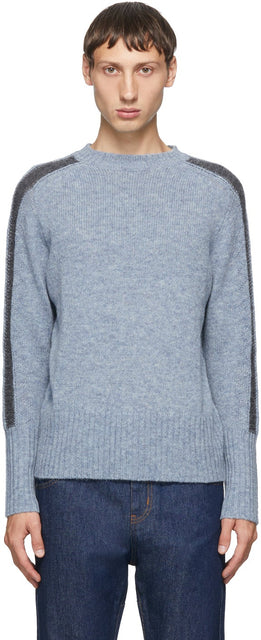 Random Identities Blue Wool Bicolor Crewneck - Identités aléatoires Crewneck Bicolor en laine bleue - 임의의 정체성 푸른 양모 바이 컬러 Crewneck.