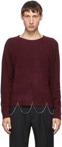 Random Identities Burgundy Wool Chain Crewneck - Identités aléatoires Crewneck de la chaîne de laine Bourgogne - 임의의 ID 부르고뉴 울 체인 Crewneck.