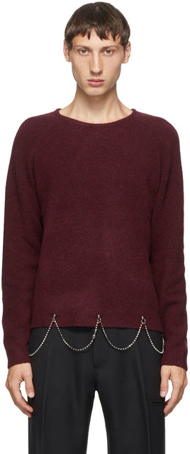 Random Identities Burgundy Wool Chain Crewneck - Identités aléatoires Crewneck de la chaîne de laine Bourgogne - 임의의 ID 부르고뉴 울 체인 Crewneck.