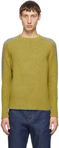 Random Identities Green Wool Bicolor Crewneck - Identités aléatoires Crewneck de laine verte de laine verte - 임의의 정체성 녹색 양모 바이 컬러 Crewneck.