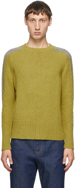 Random Identities Green Wool Bicolor Crewneck - Identités aléatoires Crewneck de laine verte de laine verte - 임의의 정체성 녹색 양모 바이 컬러 Crewneck.