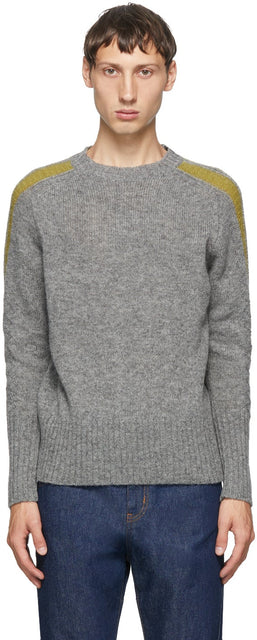 Random Identities Grey Wool Bicolor Crewneck - Identités aléatoires Crewneck de bicolore en laine grise - 임의의 정체성 회색 양모 바이 컬러 Crewneck.