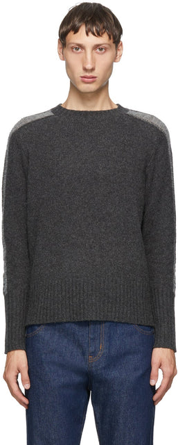 Random Identities Grey Wool Bicolor Crewneck - Identités aléatoires Crewneck de bicolore en laine grise - 임의의 정체성 회색 양모 바이 컬러 Crewneck.