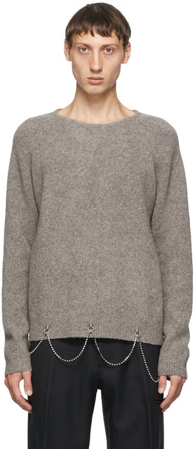 Random Identities Grey Wool Chain Crewneck - Identités aléatoires Crewneck Chaîne en laine grise - 임의의 ID 회색 양모 체인 Crewneck.