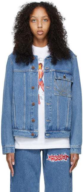 Rassvet Blue Denim Graffiti Logo Jacket - Veste de logo de graffiti bleu de rassvet bleu - Rassvet 블루 데님 낙서 로고 자켓