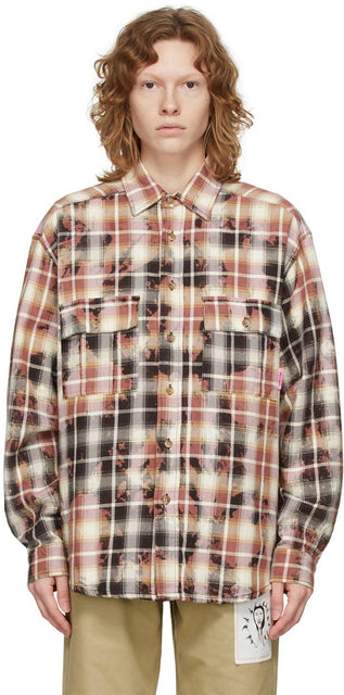 Rassvet Brown Bleached Check Shirt - Chemise de chèque blanchie broyée de rassvet marron - Rassvet Brown Bleached Check Shirt.