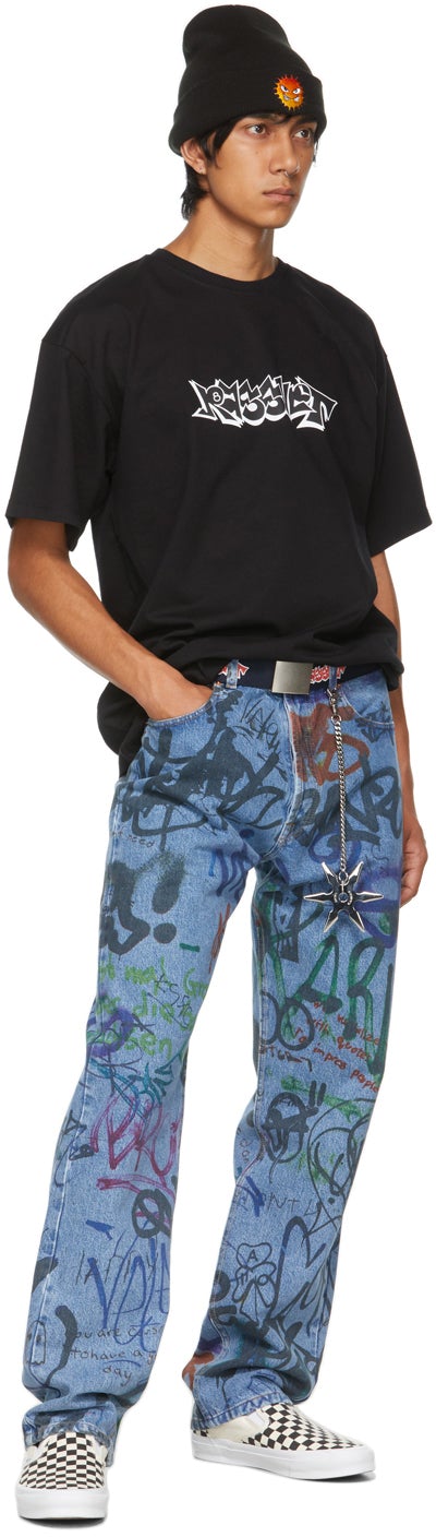 Rassvet Navy Graffiti Logo Print Webbing Belt