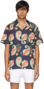 Rassvet Navy Graphic Print Paisley Short Sleeve Shirt - Chemise à manches courtes Paisley de Rassvet Navy - Rassvet Navy 그래픽 인쇄 페이즐리 짧은 소매 셔츠