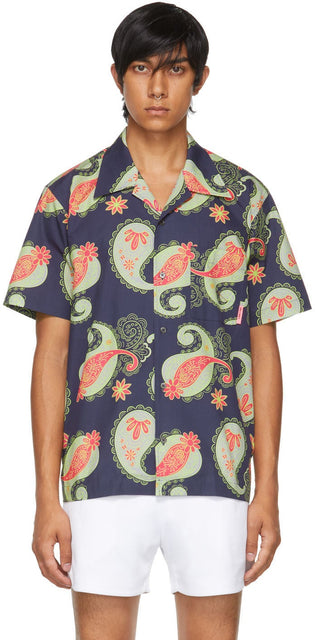 Rassvet Navy Graphic Print Paisley Short Sleeve Shirt - Chemise à manches courtes Paisley de Rassvet Navy - Rassvet Navy 그래픽 인쇄 페이즐리 짧은 소매 셔츠