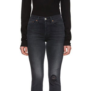 Re/Done Black High Rise Ankle Crop Jeans