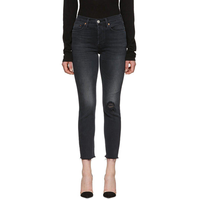 Re/Done Black High Rise Ankle Crop Jeans