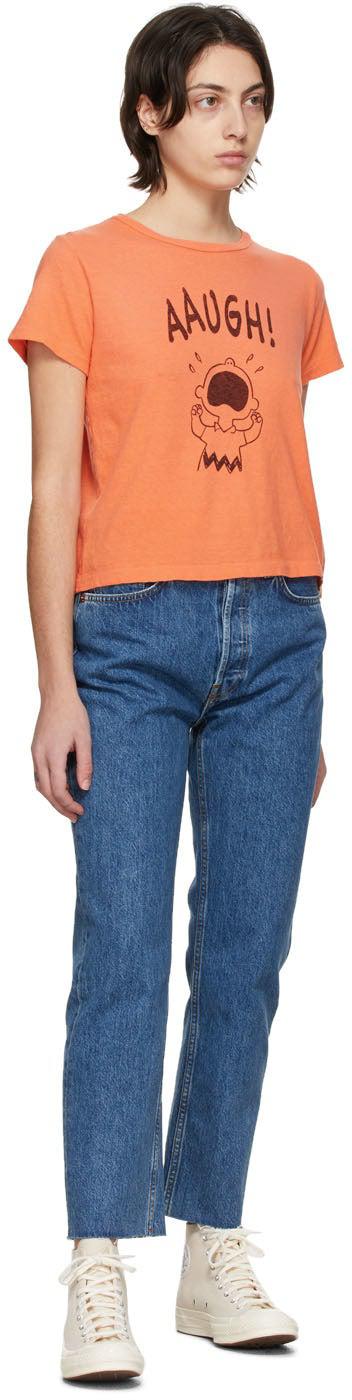 Re/Done Orange Peanuts Edition Classic 'Aaugh' T-Shirt