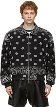 Rhude SSENSE Exclusive Black Bandana Bomber Jacket - Veste noire exclusive de Bandana Noir Ssense Rhude Ssense - Rhude Ssense 독점적 인 검은 두건 Bomber Jacket.