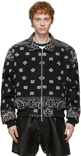 Rhude SSENSE Exclusive Black Bandana Bomber Jacket - Veste noire exclusive de Bandana Noir Ssense Rhude Ssense - Rhude Ssense 독점적 인 검은 두건 Bomber Jacket.