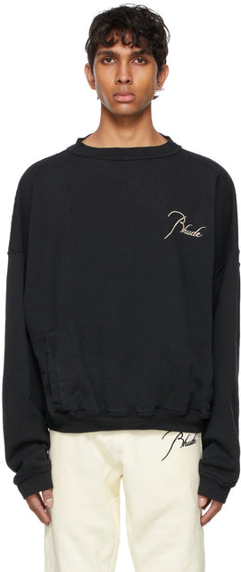 Rhude SSENSE Exclusive Black Rheverse Sweatshirt - Sweat-shirt relatif au rythme noir exclusif de Rhude Ssense - Rhude Ssense 독점적 인 블랙 히 가열 운동복