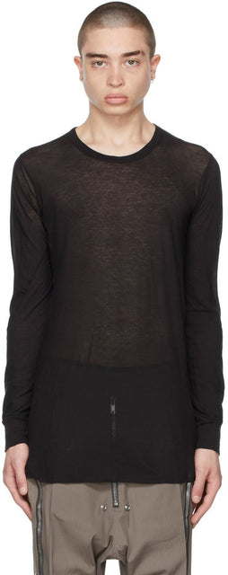 Rick Owens Black Basic Long Sleeve T-Shirt - T-shirt à manches longues Basic Basic Rick Owens - Rick Owens 블랙 기본 긴 소매 티셔츠