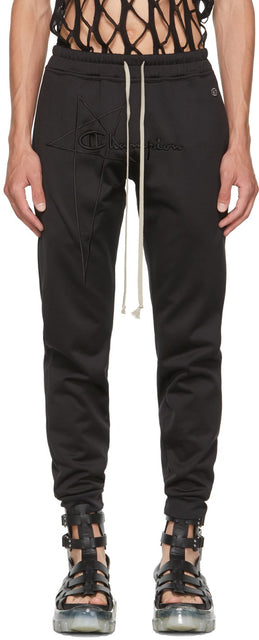 Rick Owens Black Champion Edition Heavy Jersey Lounge Pants - Pantalon de Salon Jersey Heavy Jersey Heavy Champion Edition - Rick Owens 블랙 챔피언 에디션 무거운 저지 라운지 바지