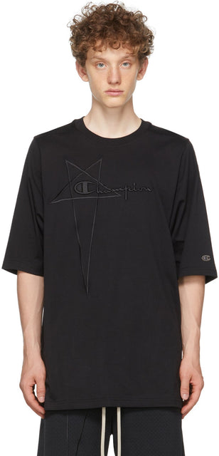 Rick Owens Black Champion Edition Jumbo T-Shirt - T-shirt Jumbo Edition de Rick Owens Black Champion Edition - Rick Owens 블랙 챔피언 에디션 점보 티셔츠