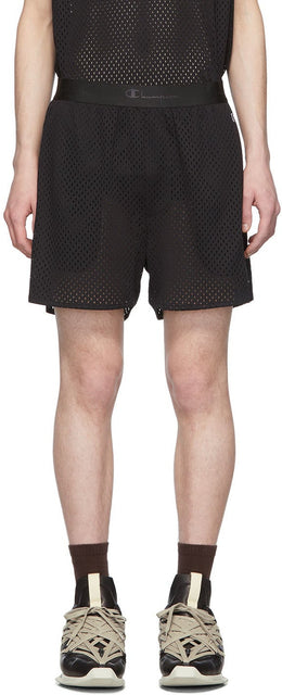 Rick Owens Black Champion Edition Mesh Basketball Shorts - Short de basketball en treillis de basket-ball de rick owens - Rick Owens 검은 챔피언 에디션 메쉬 농구 반바지