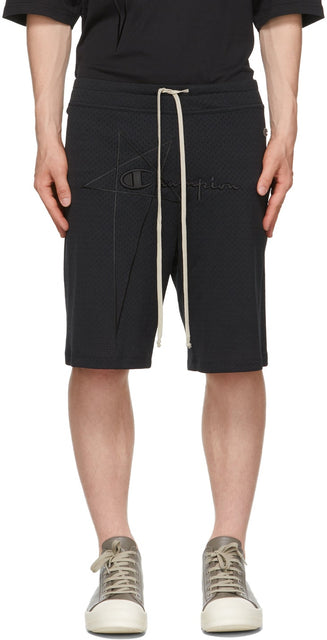 Rick Owens Black Champion Edition Mesh Shorts - Short de treillis de maille de rick owens champion noir - Rick Owens 블랙 챔피언 에디션 메쉬 반바지