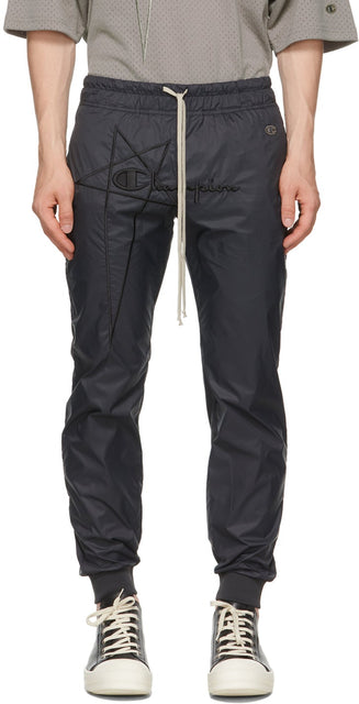 Rick Owens Black Champion Edition Nylon Lounge Pants - Rick Owens Pantalon de Nylon Lounge Edition - 릭 Owens 검은 챔피언 에디션 나일론 라운지 바지