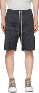 Rick Owens Black Champion Edition Nylon Shorts - Rick Owens Black Champion Edition Shorts en nylon - 릭 오웬스 블랙 챔피언 에디션 나일론 반바지
