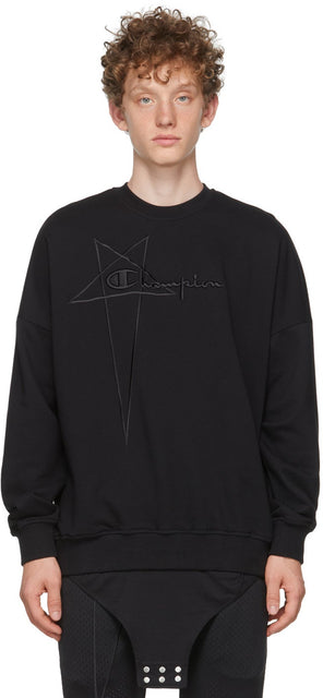 Rick Owens Black Champion Edition Pullover Sweatshirt - Sweat-shirt pull-shirt de Rick Owens Black Champion Edition - Rick Owens 블랙 챔피언 에디션 풀오버 스웨터