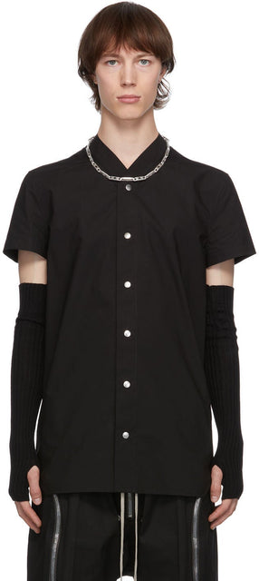 Rick Owens Black Cotton Golf Short Sleeve Shirt - Chemise à manches courtes de golf en coton noir Rick Owens - 릭 오웬스 블랙 코튼 골프 짧은 소매 셔츠