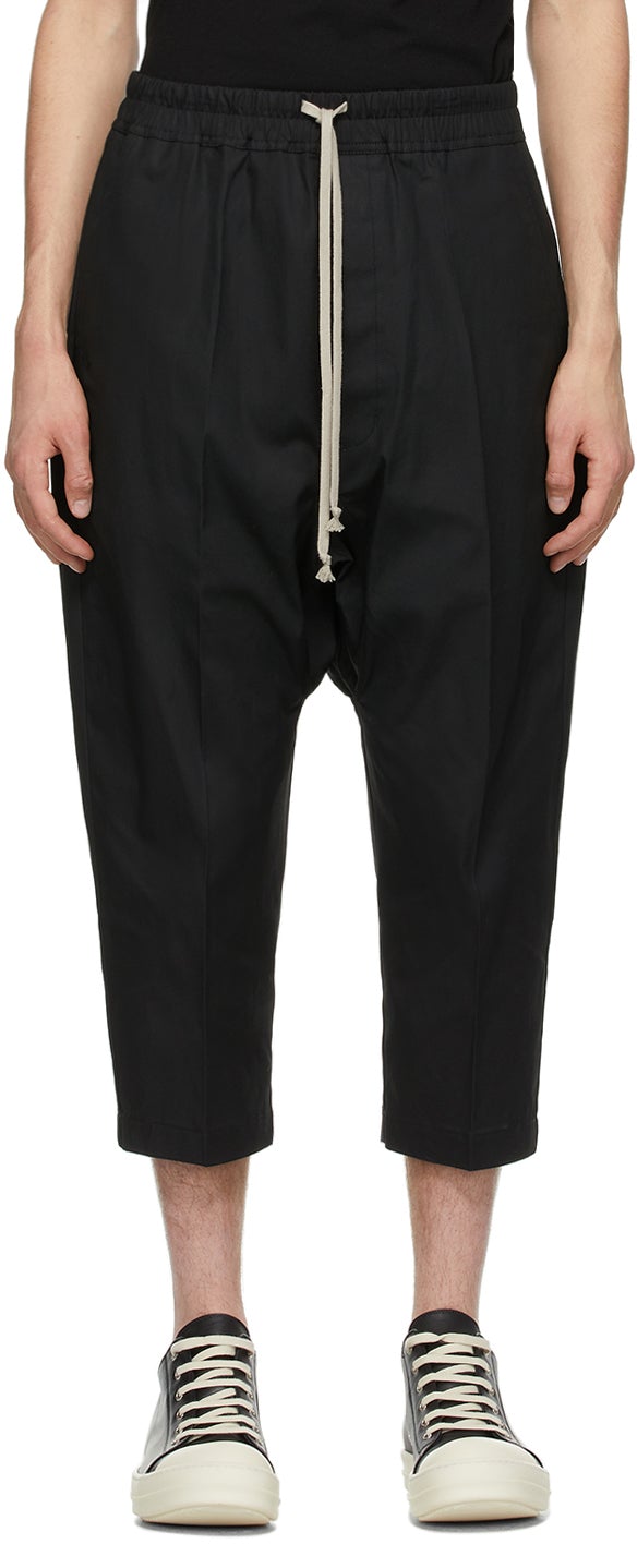Rick Owens Black Cropped Drawstring Trousers - Pantalon à cordon recadré noir Rick Owens - Rick Owens 검은 색 자른 Drawstring 바지