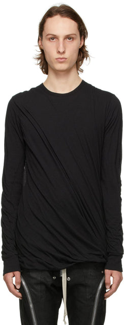 Rick Owens Black Long Sleeve Double T-Shirt - Rick Owens T-shirt double à manches longues noire - 릭 오웬스 블랙 긴 소매 더블 티셔츠