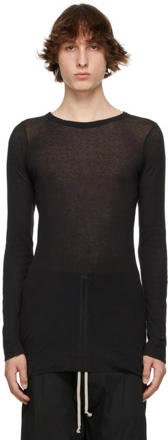 Rick Owens Black Rib Long Sleeve T-Shirt - Rick Owens T-shirt à manches longues noires noires - Rick Owens 블랙 리브 긴 소매 티셔츠