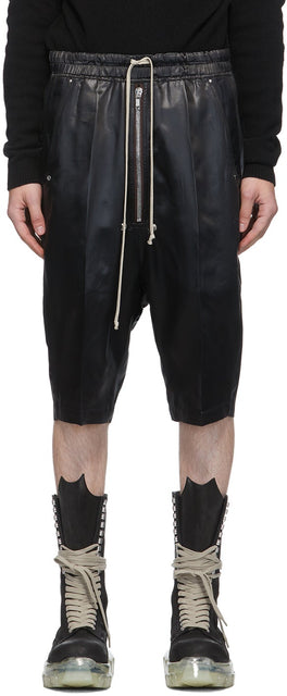 Rick Owens Black Satin Bela Pods Shorts - Short de Rick Owens Satin Bela Bela - 릭 오웬스 블랙 새틴 Bela 포드 반바지