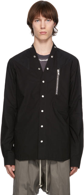 Rick Owens Black Snap Button Shirt - Chemise à bouton-pression noire Rick Owens - Rick Owens 블랙 스냅 버튼 셔츠입니다