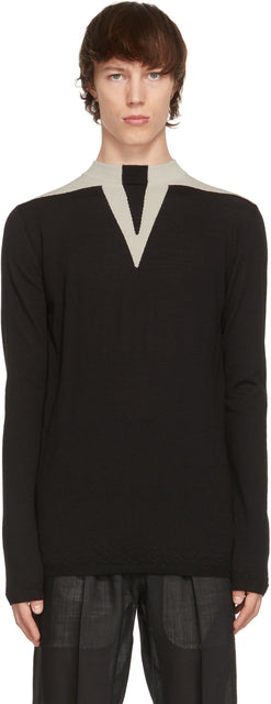 Rick Owens Black Wool Round Neck Sweater - Rick Owens Pull à col rond en laine noire - 릭 Owens 검은 양모 둥근 목 스웨터