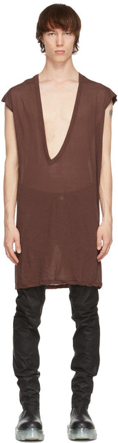 Rick Owens Brown Dylan Cap Sleeve T-Shirt - T-shirt Rick Owens Brown Dylan Cap T-shirt - Rick Owens 갈색 딜란 캡 슬리브 티셔츠