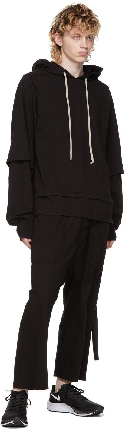 Rick Owens Drkshdw Black Cropped Long Drawstring Cargo Pants