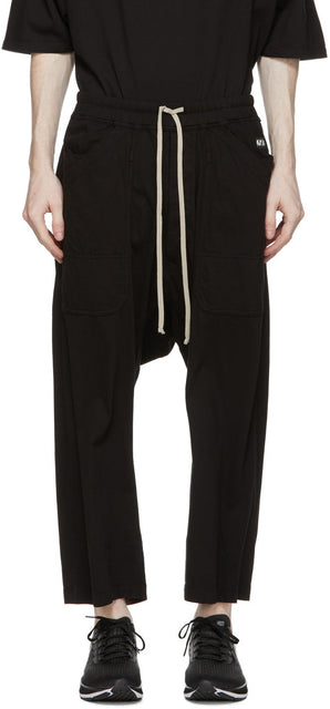 Rick Owens Drkshdw Black Cropped Long Drawstring Cargo Pants - Rick Owens Drkshdw Noir Cordina Pantalon de cargaison de cargaison - Rick Owens Drkshdw 검은 색을 자른 긴 Drawstring화물 바지