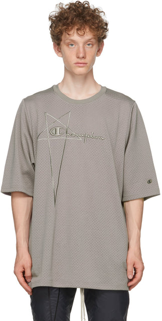 Rick Owens Grey Champion Edition Mesh Jumbo T-Shirt - Rick Owens Grey Champion Edition Mesh Jumbo T-shirt - 릭 오웬스 그레이 챔피언 에디션 메쉬 점보 티셔츠