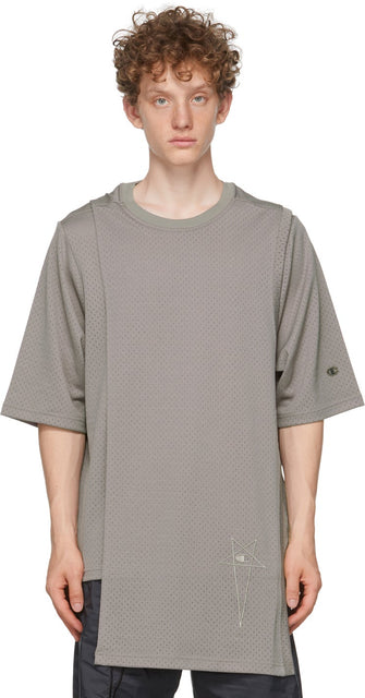 Rick Owens Grey Champion Edition Mesh Toga T-Shirt - Rick Owens Grey Champion Edition Mah T-shirt T-shirt Toga - 릭 오웬스 그레이 챔피언 에디션 메쉬 토가 티셔츠