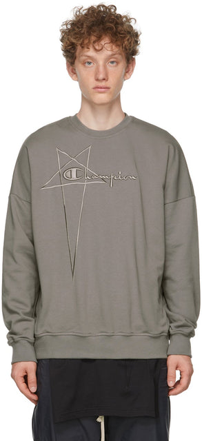 Rick Owens Grey Champion Edition Pullover Sweatshirt - Sweat-shirt pull-shirt de Rick Owens Grey Champion Edition - Rick Owens 그레이 챔피언 에디션 풀오버 스웨터