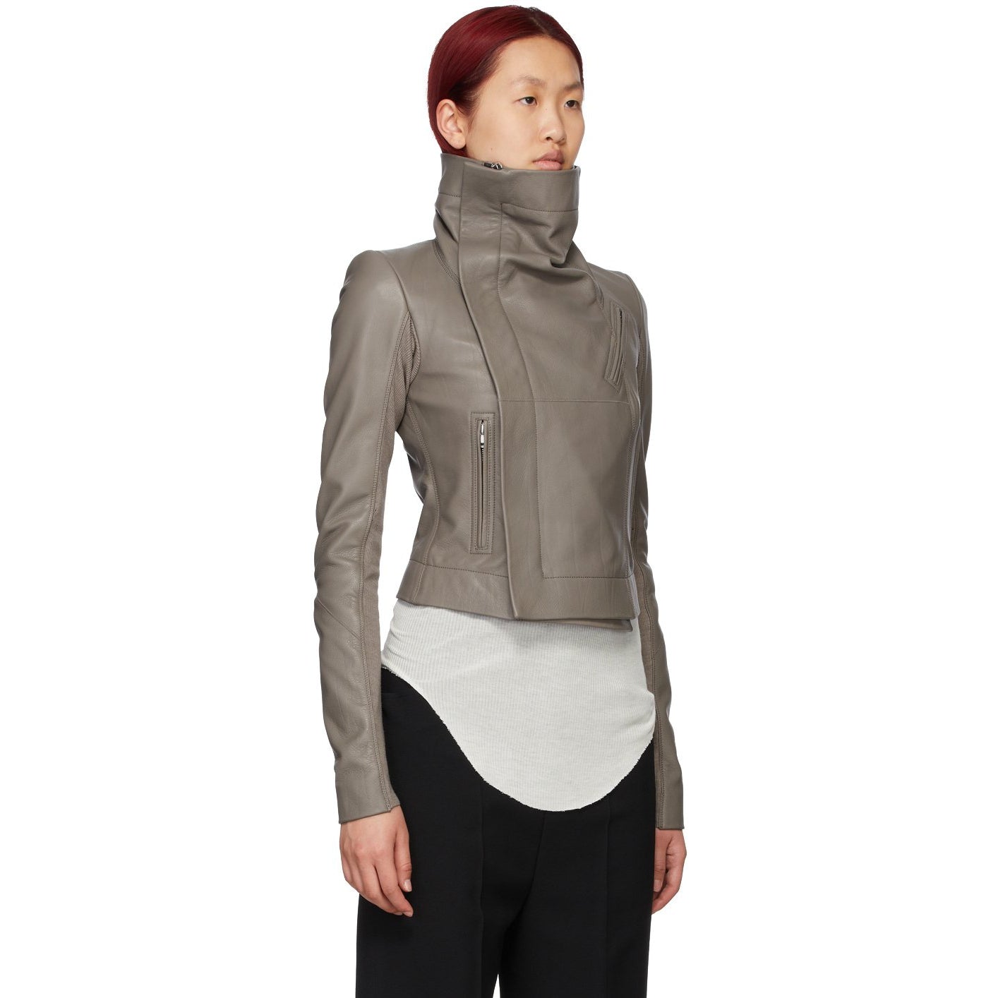 Rick Owens Grey Leather Classic Biker Jacket – BlackSkinny