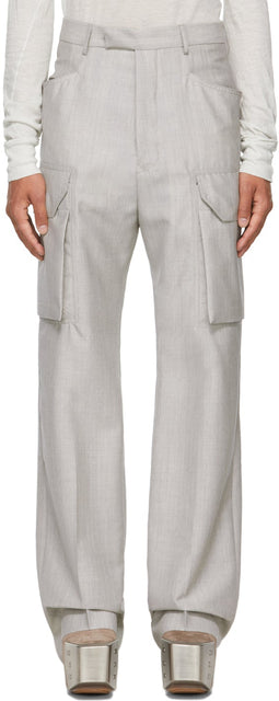 Rick Owens Grey Mohair Tailored Flat Cargo Pants - Pantalon de cargaison plat de cargaison plate de rick owens gris mohair - Rick Owens 그레이 모헤어는 평평한화물 바지를 맞춤화했습니다
