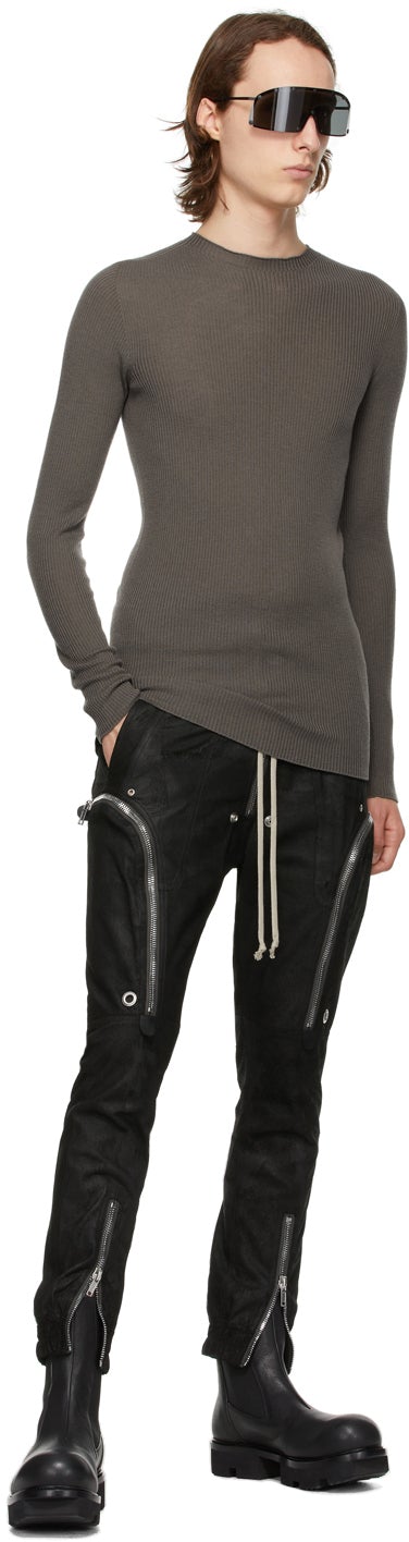 Rick Owens Grey Ribbed Round Sweater