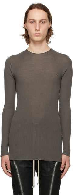Rick Owens Grey Ribbed Round Sweater - Pull rond rond côtelé de rick owens gris - Rick Owens 그레이 리브 둥근 스웨터