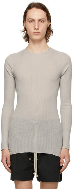 Rick Owens Grey Ribbed Round Sweater - Pull rond rond côtelé de rick owens gris - Rick Owens 그레이 리브 둥근 스웨터